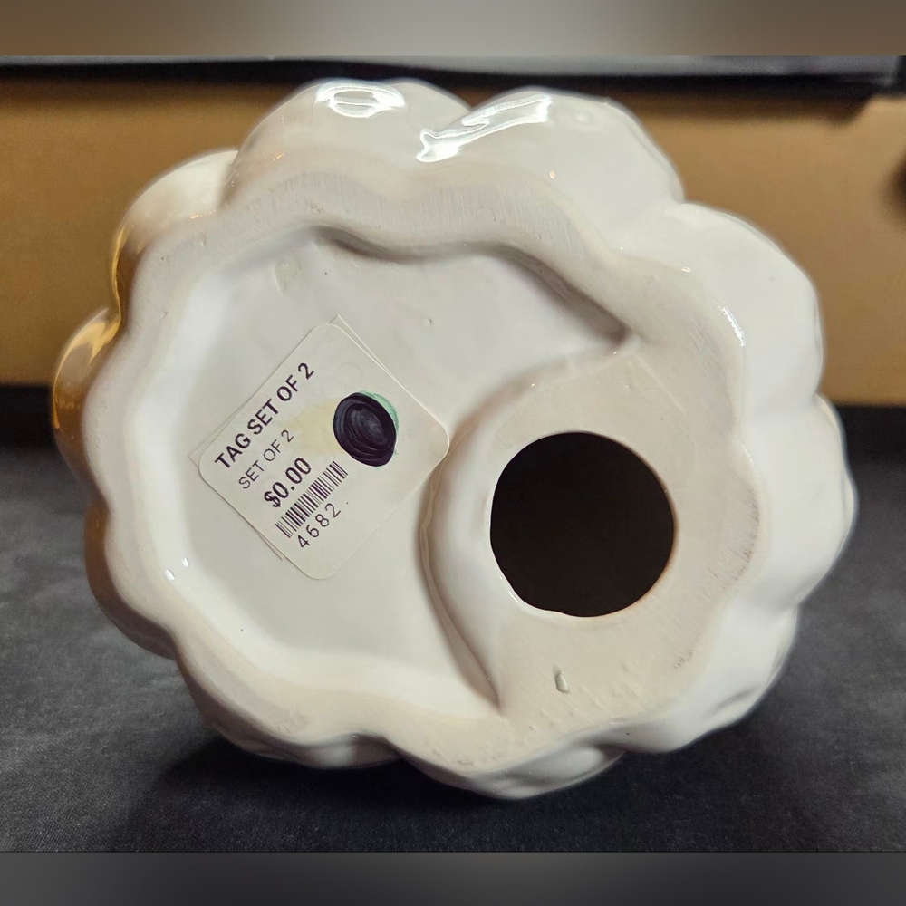 "Two's Company" Gourdges Set Of Two White Ceramic Gourds With Gold Stems - Picture 8 of 8